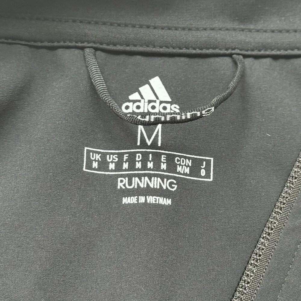Adidas Mens M Running Jacket Black Reflective Full Zip Windbreaker Athletic